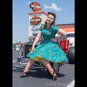 Hell Bunny Vixen-Blue green, flower and bird